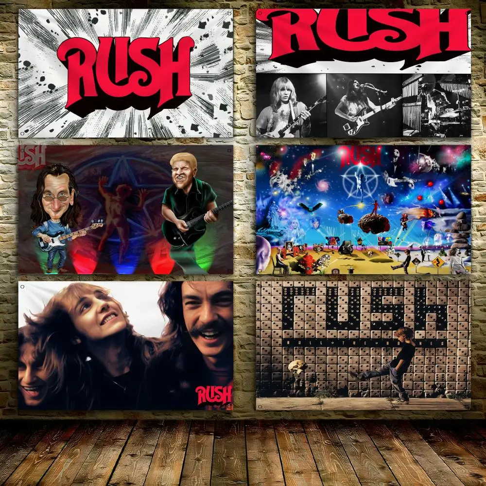 R-RUSHs Rock Band LOGO Flags  Custom Banner For Garage Door Room Decor Wall Out Decoration With Metal Buckle