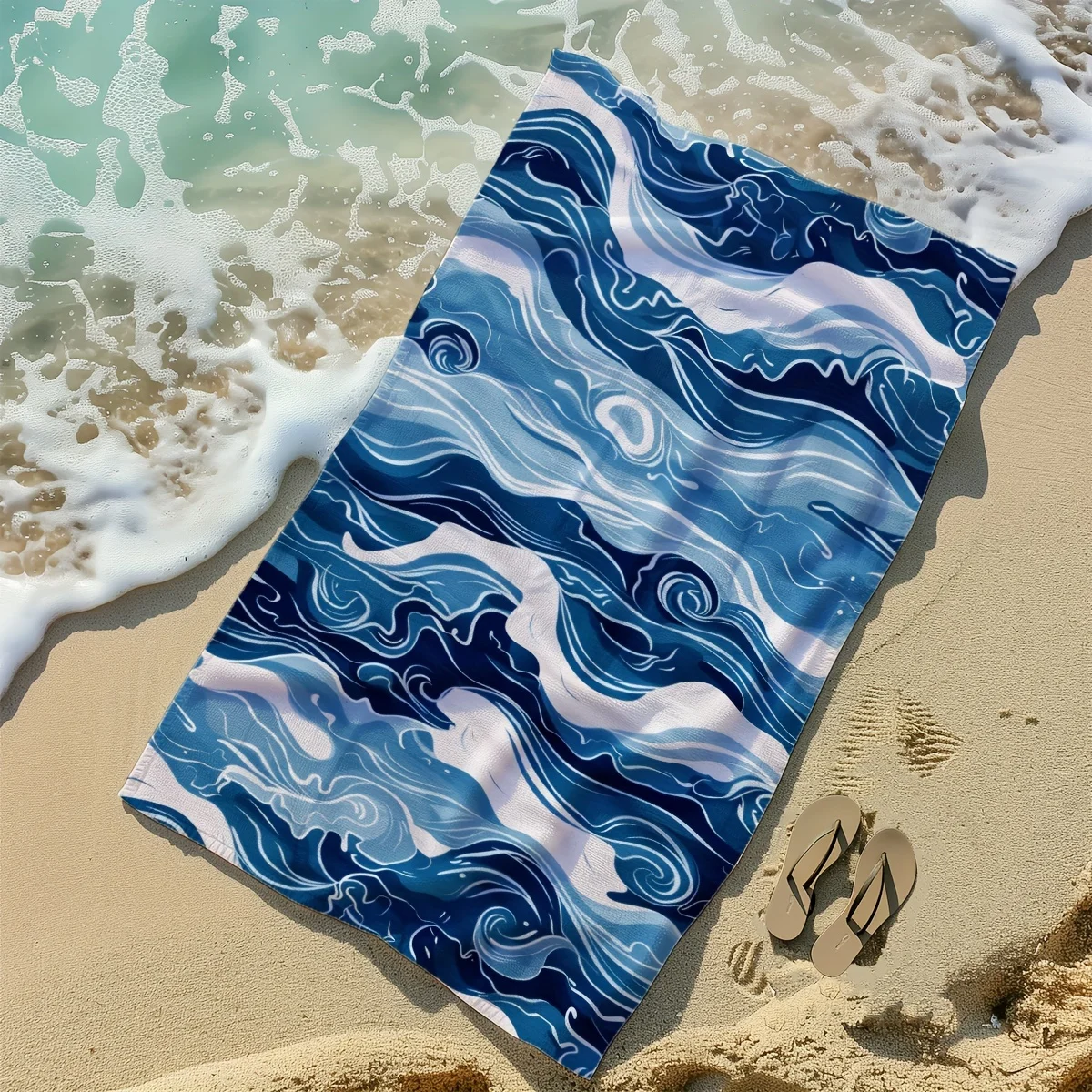 

1pc Blue Ocean Wave Art Print Beach Towel Quick Dry Microfiber Sand Free Absorbent for Pool Travel Washable