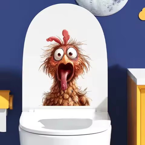 Funny Surprised Rooster Toilet Stickers, Bright Wall for Home, Cabinet, Door,Refrigerator Decoration, Vinyl Car Decals