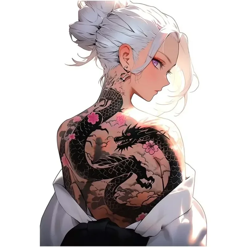Japanese Tattoo Geisha Girl Vinyl Sticker Floral & Skull Waterproof UV Protection for Car Fuel Tank Motorcycle Helmet Decor