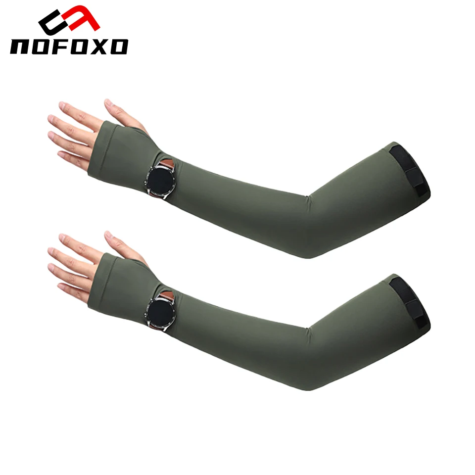 

NOFOXO 1Pair Summer UPF50+ Thin Arm Sleeves Anti-UV Cooling Breathable Ice Silk Sleeves Outdoor Cycling Driving Men Women