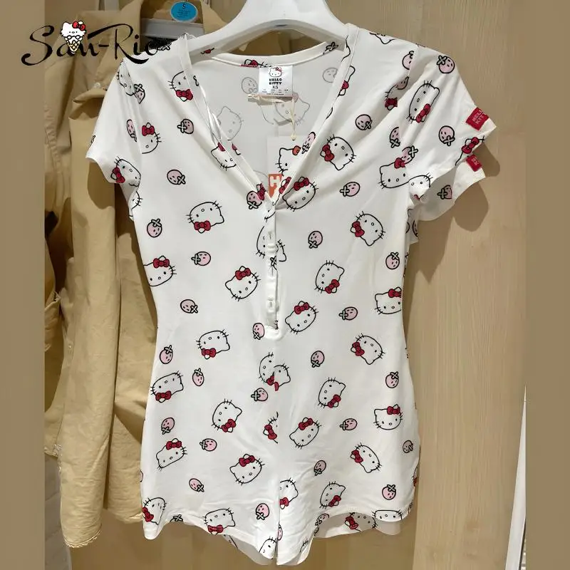 Sanrio hello kitty macacão feminino fino e calcinha uma peça sem costura bodycon roupas femininas pijamas roupas domésticas