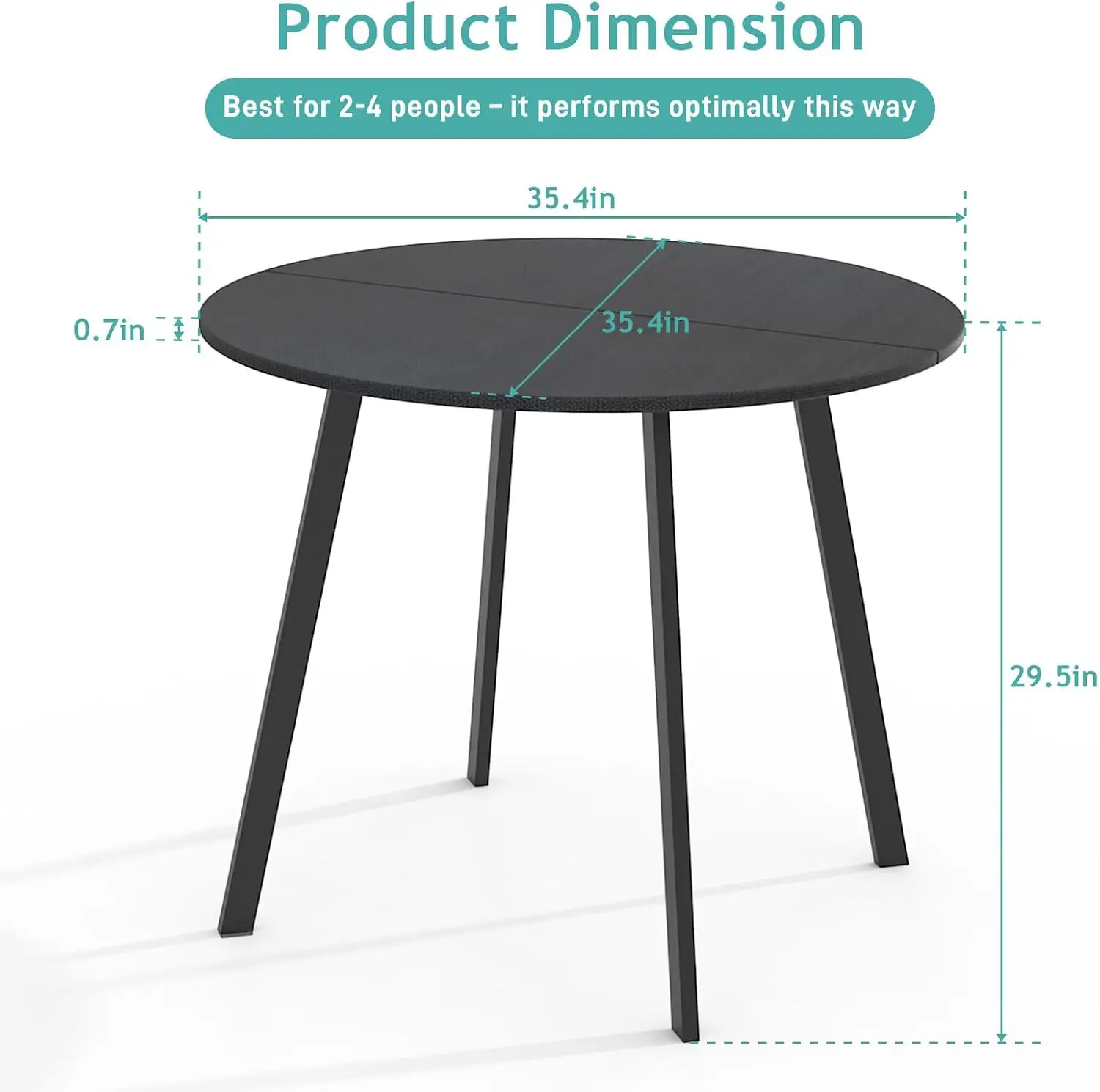 Small Round Dining Table 36 Inch, FSC-Certified Wood Finish Top with Thick Steel Legs, Mid-Century Modern Style for Small Spaces, Seats 4