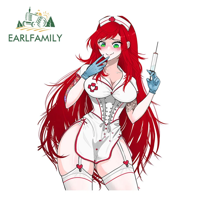 EARLFAMILY 13cm x 9.7cm Nurse Waifu Car Stickers Huge Breasts NSFW Lewd Booty Ecchi Accessories Hentai Anime Vinyl Decor