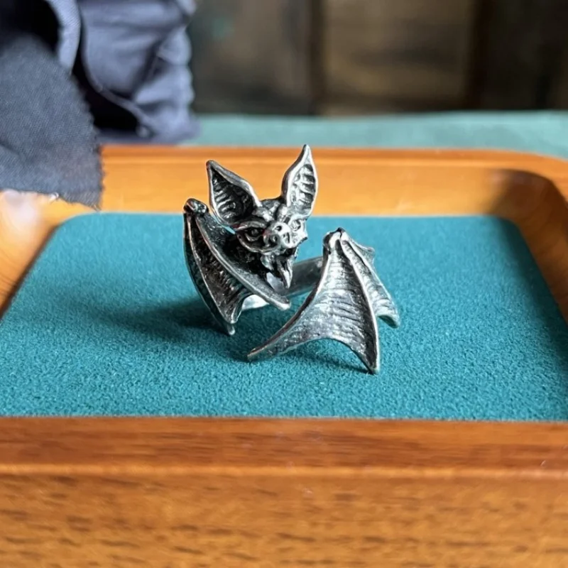 Buyee 925 Sterling Silver Big Ring Finger Cute Bat Open Ring for Woman Men Unique Fashion Animal Punk Fine Jewelry Circle