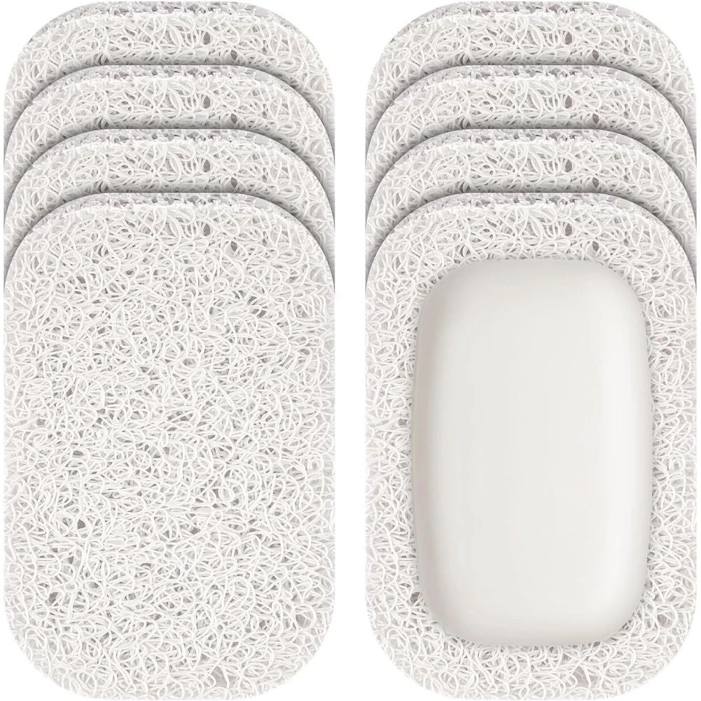 8 Piece PVC Soap Holder Set for Bathroom For Shower Sink Travel Compact Size 11.5x7.5x1cm Porous Woven Fabric Drainage
