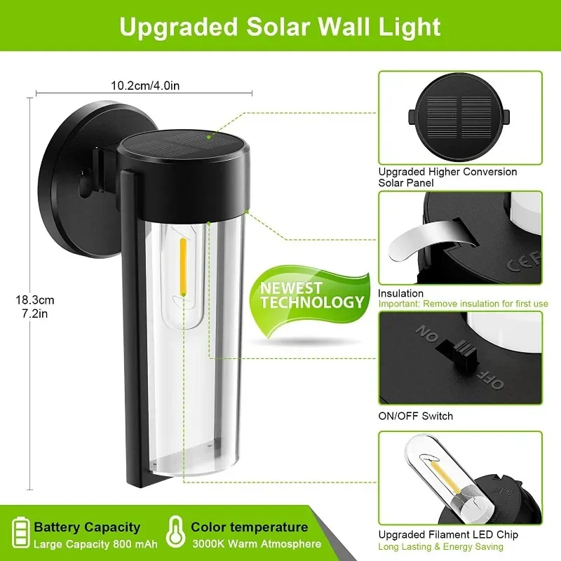 Luces solares LED de pared para exteriores, valla Solar para jardín, decoración de cubierta, impermeable, jardín, Patio, porche