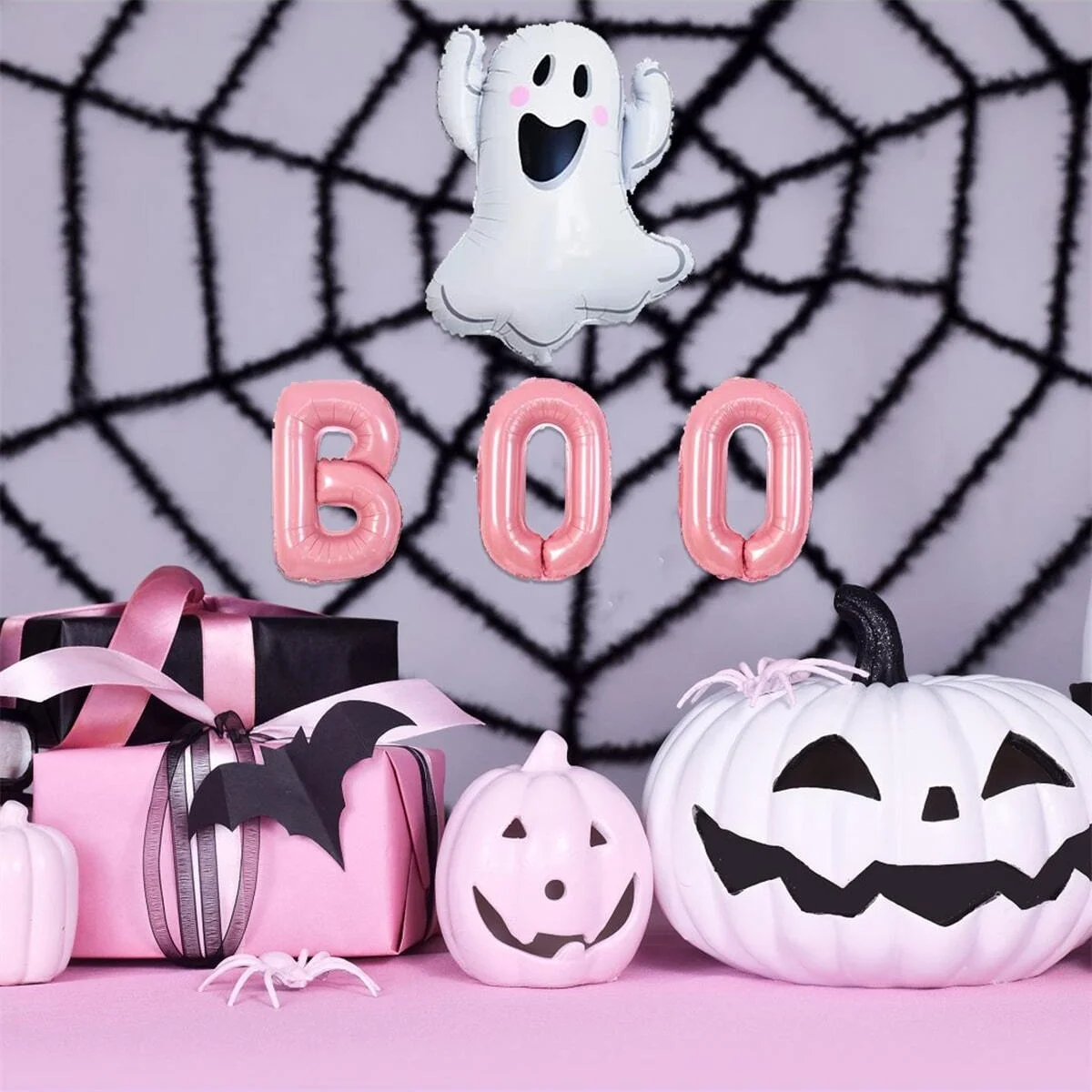 Dekoracje na Halloween Baby Shower, różowe balony foliowe Boo na Halloweenowe artykuły urodzinowe