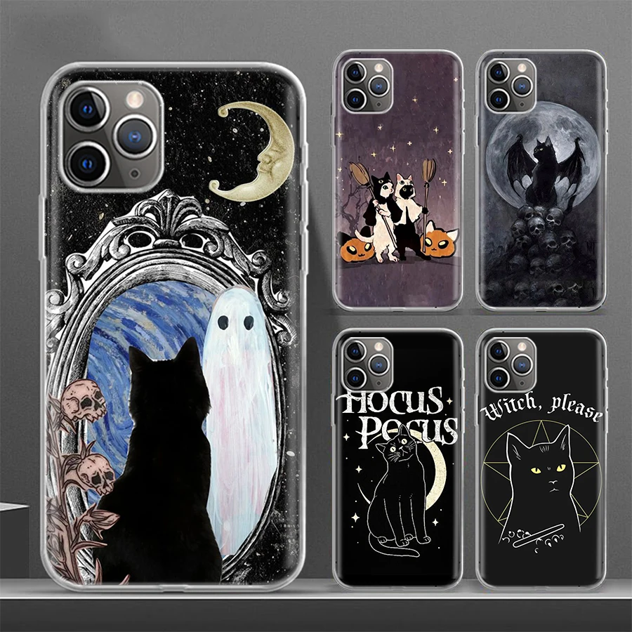 Witch And Cat Colorful Cute Phone Case For iPhone 16 15 14 Plus 12 13 Mini 11 Pro Max X Xs  8 7 SE + Soft Fundas Coque Shell Cov