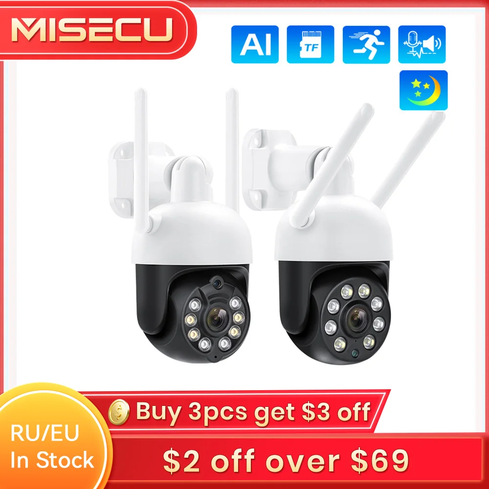 

MISECU 3MP 4MP WiFi IP Camere Two-way Audio Full Color Night Vision Outdoor P2P Wireless PTZ Security Camera AI Auto Tracking