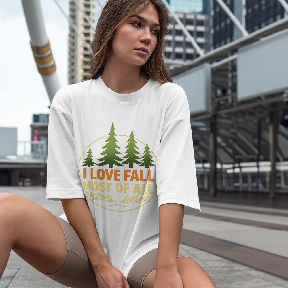 

Comfortable Women's Printed T-shirt "Autumn Love T-shirt: 'My Favorite Autumn' with Pine Tree Pattern" Fashion T-shirt