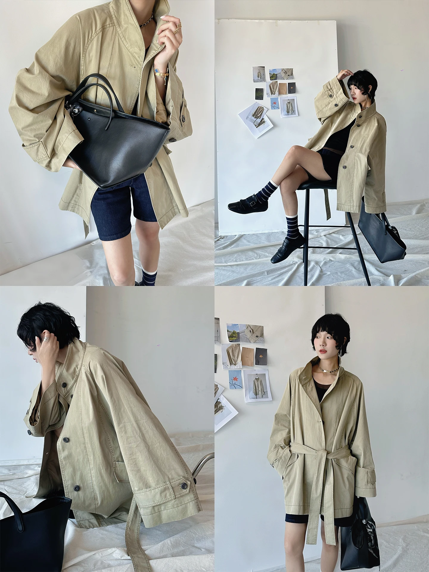 

Раннеосенняя свободная женская куртка-ветровка в корейском стиле, однотонная, для повседневной носки, простая, 100% хлопок, с длинными рукавами, воротник-стойка