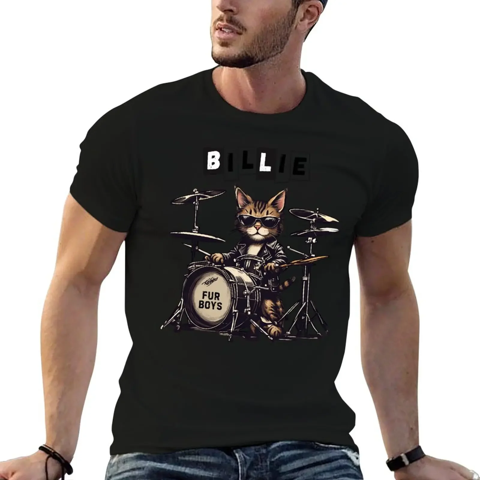 cat drummer rocker fur boy T-Shirt vintage clothes boys whites mens designer clothes