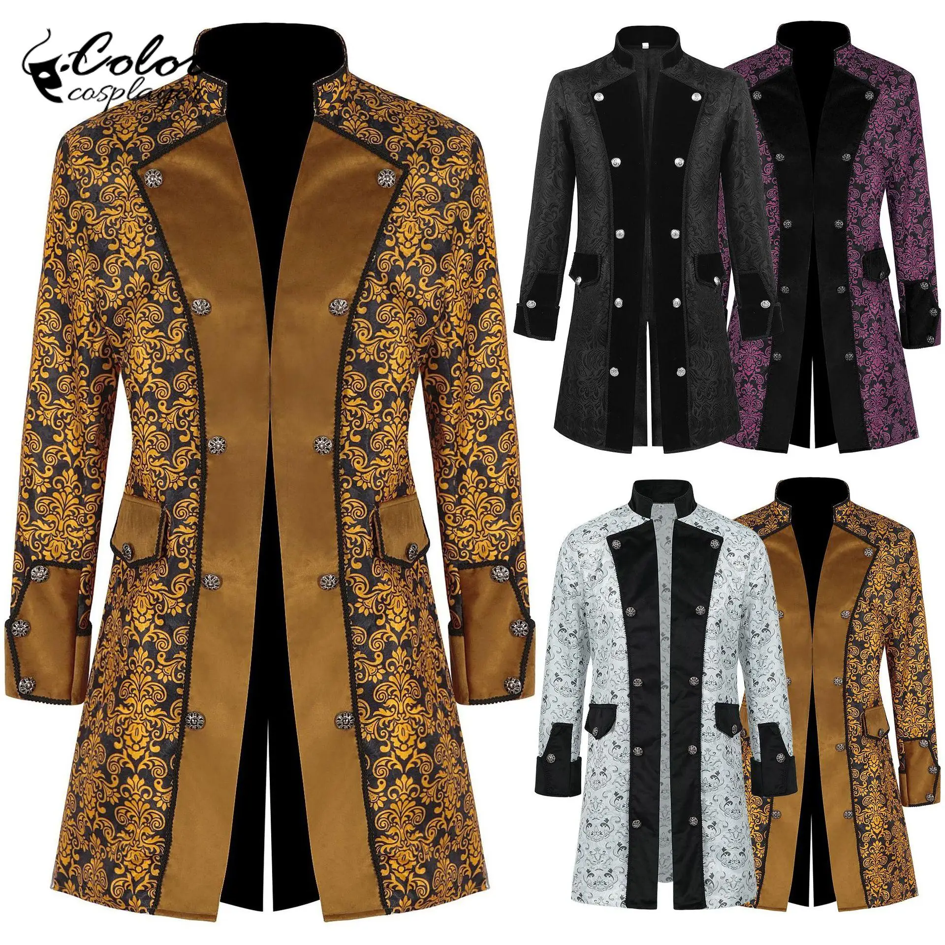 

Color Cosplayer King's Coat Medieval Cosplay Costume Vintage Pattern Tailcoat Carnival Party Men Outfit European Clothing