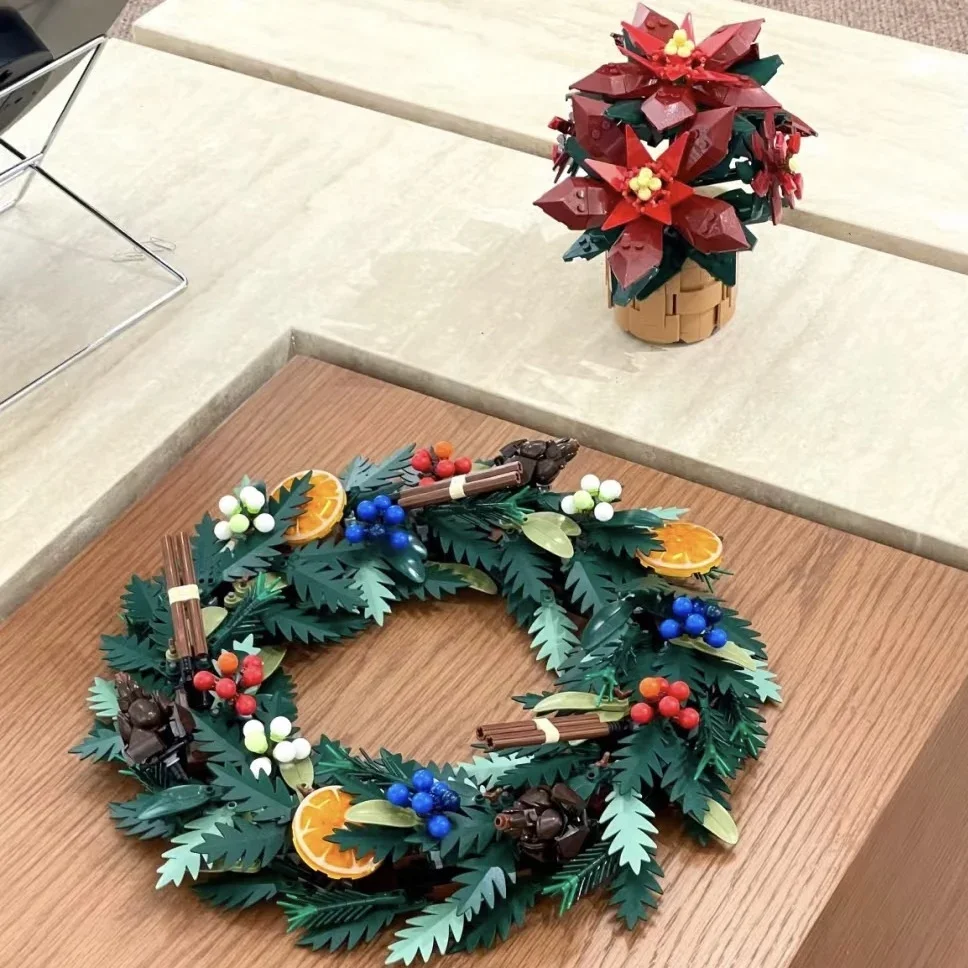 Ensemble de construction de jouets de guirlande de fleurs de Noël pour enfants, décoration de maison de vacances à collectionner, cadeau de guirlande de fleurs de Noël de table, Fest