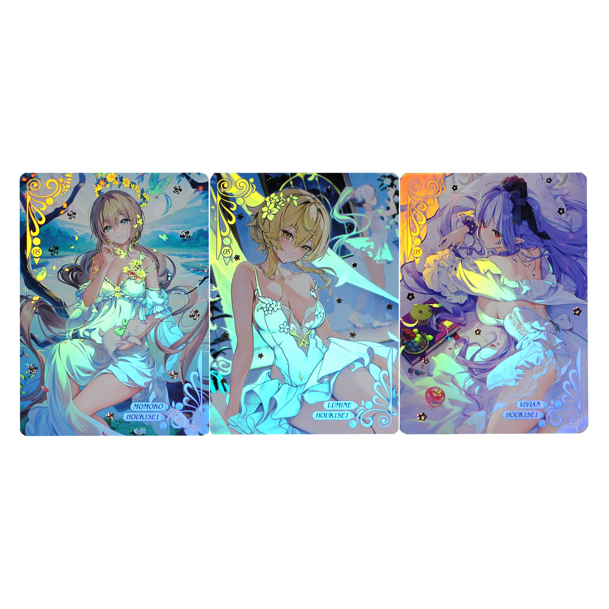 

3 шт./компл., 63X88 мм, самодельная коллекционная карта Genshin Impact Lumine, цветная вспышка, горячее тиснение, Acg Keqing, аниме-карты, подарочные игрушки