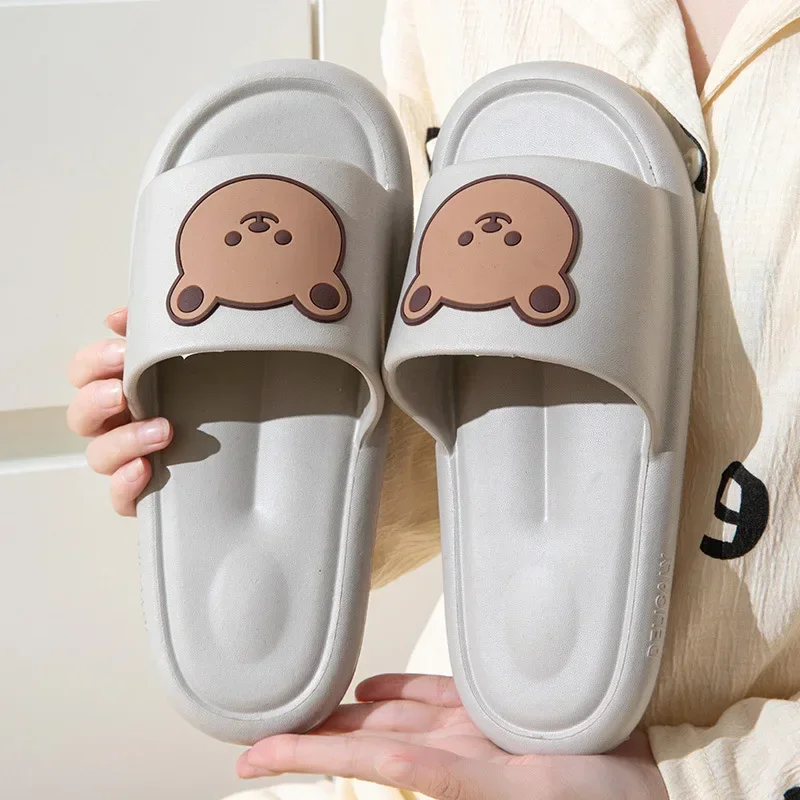 Pantoufles d'Été à Plateforme Motif Petit Ours pour Homme et Femme, Pantoufles de Douche Confortables et Antidérapantes, Chaussures d'Extérieur pour Couples