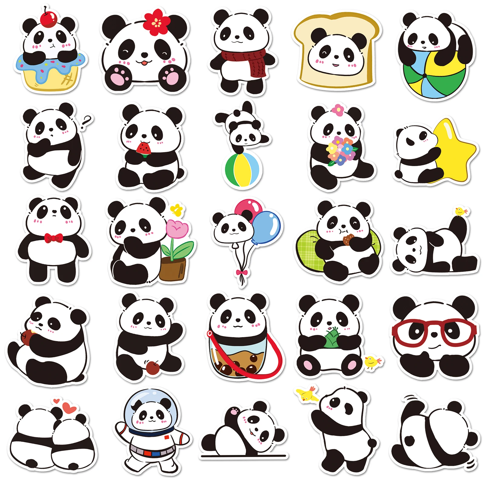 50 Cartoon Cute Panda Graffiti Stickers Suitcase Laptop Guitar Skateboard Personalized Decoration Stickers