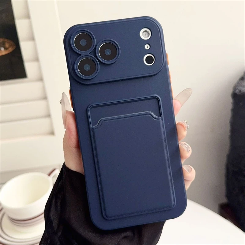 Kartenhalter-Slot-Brieftaschen-Telefonhülle für iPhone 17, Air 11, 12, 13, 14, 15 Plus, 16, 17 Pro Max, stoßfeste, weiche, matte Silikon-Rückseite