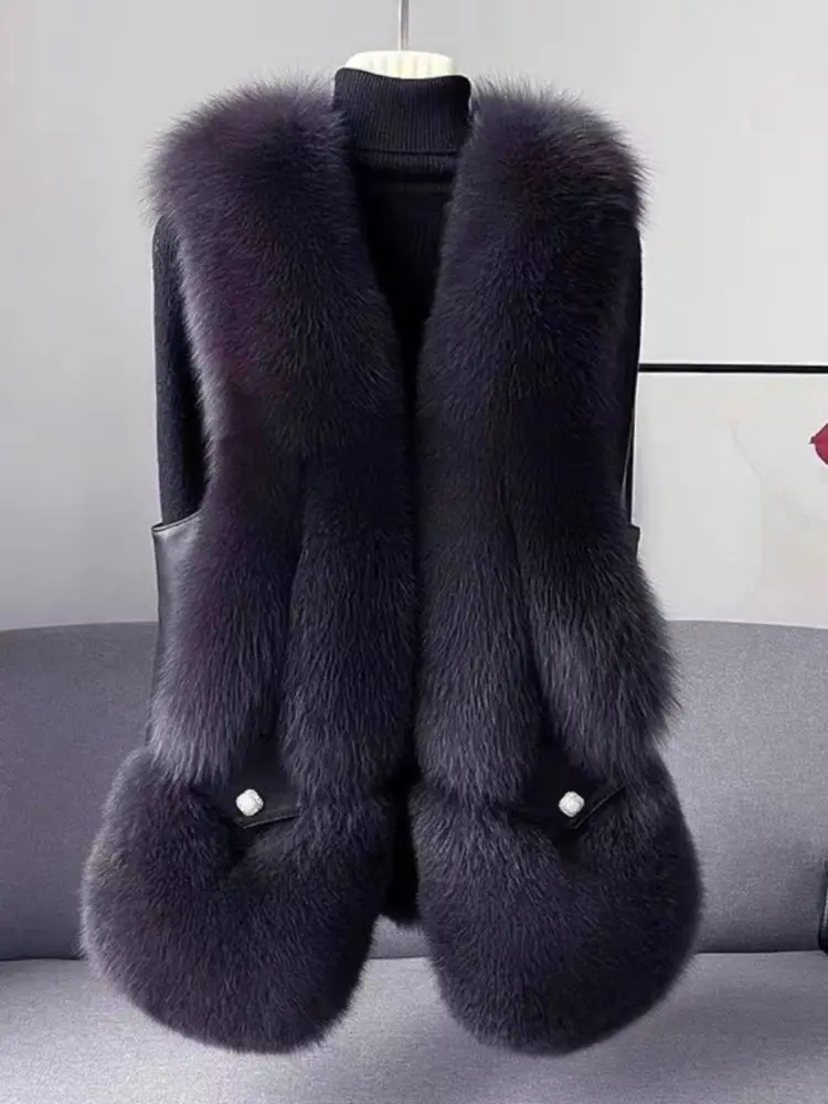 2025년 신상 가을 겨울 퍼 베스트 여성용 스플라이스드 슬리브리스 퍼 재킷 캐주얼하고 다재다능한 패션 디자인 감각 XT1809