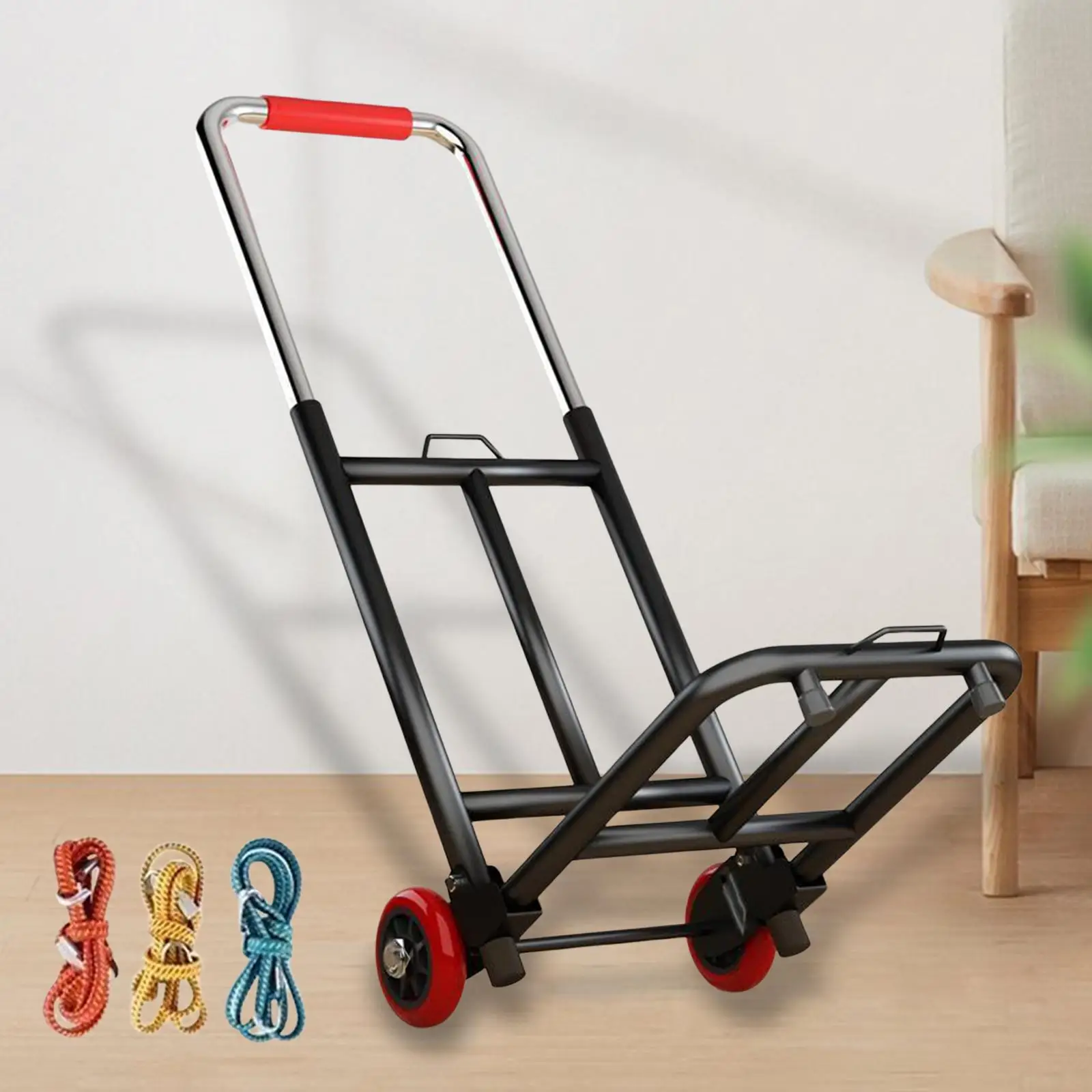 Foldable Hand Truck Dolly Adjustable Handle Trolley Cart Sturdy Retractable 22.8inch-36.2inch for Daily Use Luggage Handcart