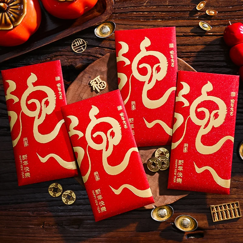 6 pçs/set 2025 ano novo chinês cobra envelopes vermelhos sorte saco de dinheiro primavera festival abençoe bolso pacote vermelho decoração presente