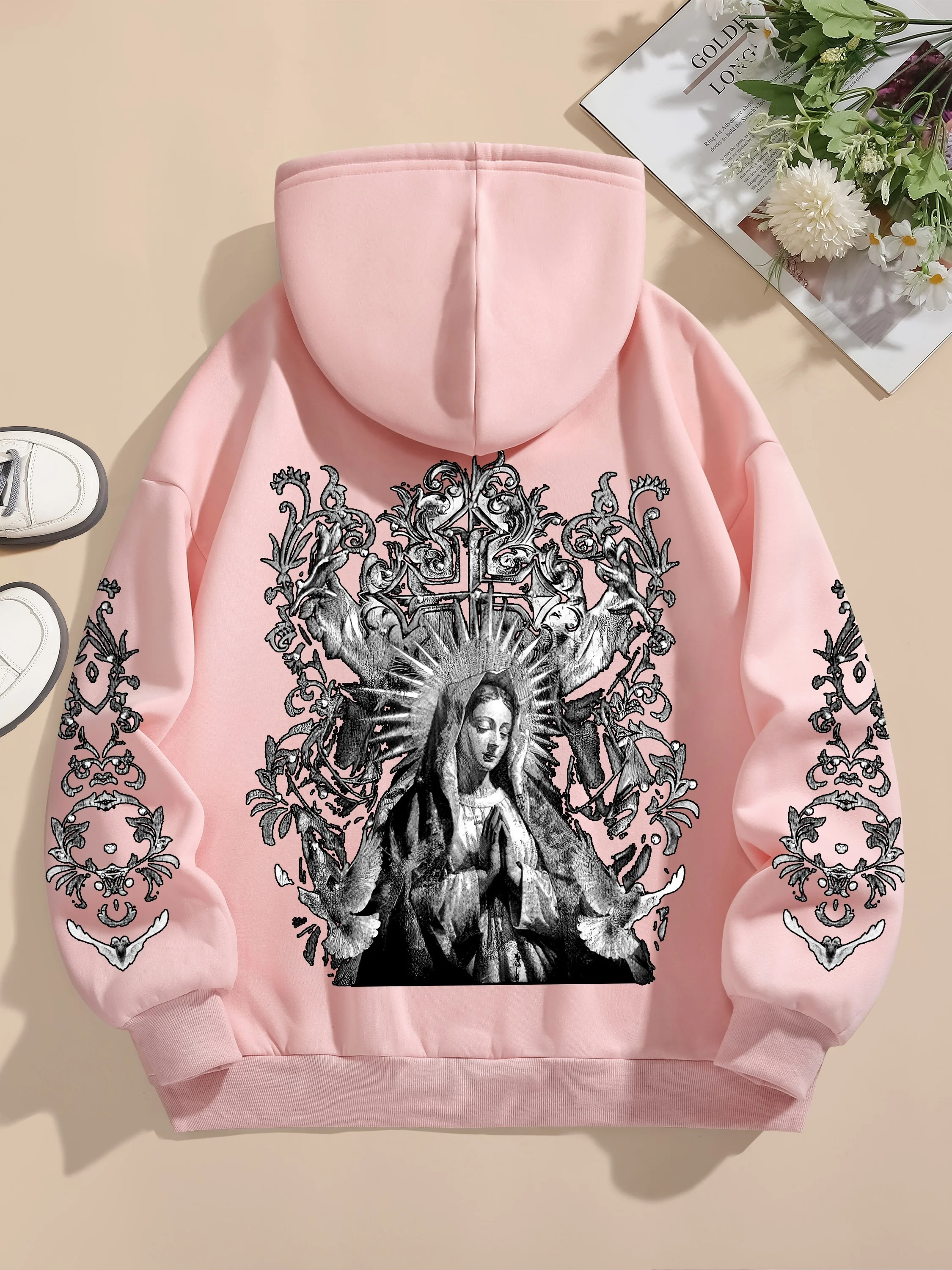 

Women's Religious Graphic Print Casual Hoodie Suitable for All Seasons Clothing in Winter and Autumn