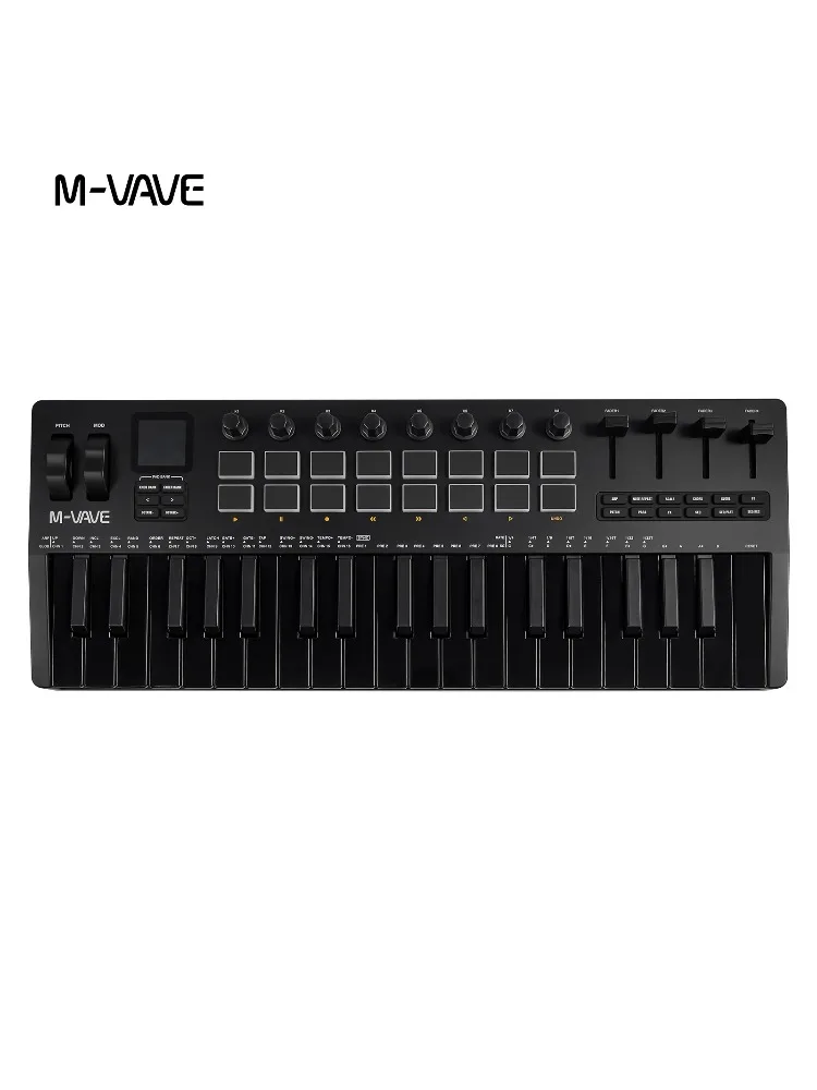 M-VAVE SMK-37 PRO 37-toetsen MIDI-controller Zwart 16 RGB-pads 8 knoppen Ingebouwde synthesizer Draagbare toetsenbord MIDI-controller - afbeelding 2