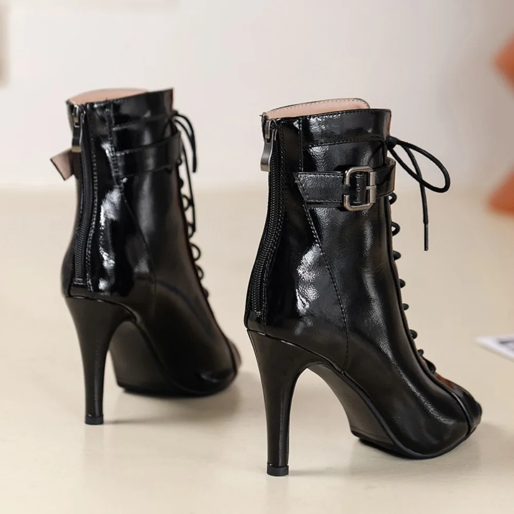 Women's High Heels 2024 New Martin Solid Color Fish Mouth Boots Workplace Party Fashion Women's High Heels Retro Shoes Women