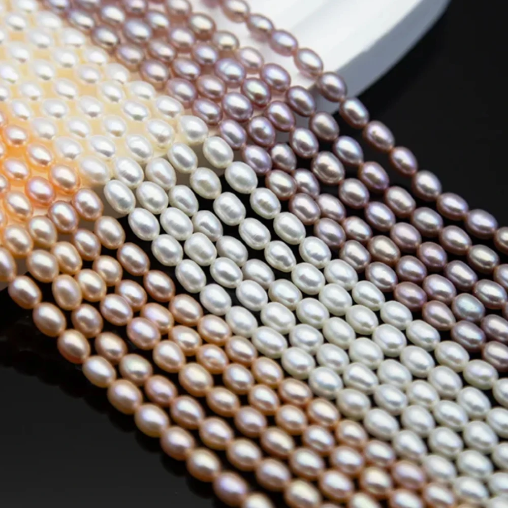 

AAA Grade Natural Freshwater Pearl Loose Beads Strand Rice-shaped White Pink Purple for Jewelry DIY Women's Necklace Bracelet