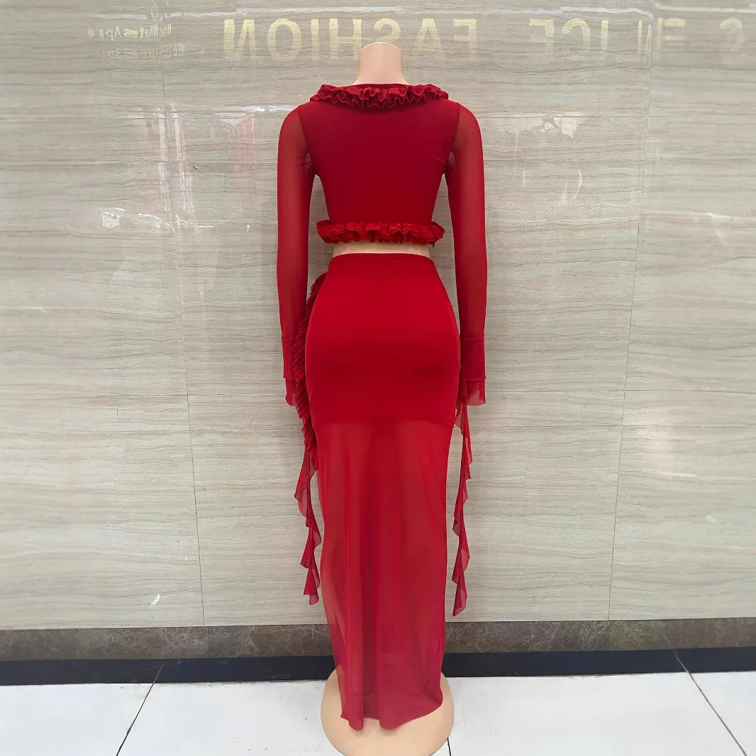 Cardigan aperto sexy Sa e gonna lunga avvolgente Set Faion da donna Nuovo arrivo transfrontaliero V-Ne Long Sve Casual Spo...