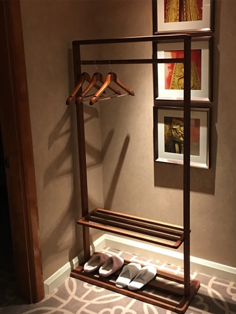 Black walnut all solid wood Nordic coat rack floor-to-ceiling hanger simple modern bedroom new Chinese clothes rack