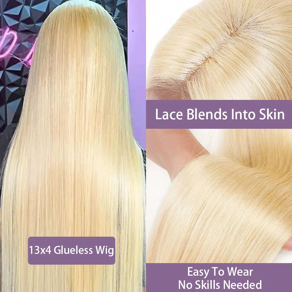 Pre Cut Lace No Glue 13x4 Lace Front Human Hair Wig Lace Blends Into Skin Honey Blonde 613 Easy To Wear No Skills Needed