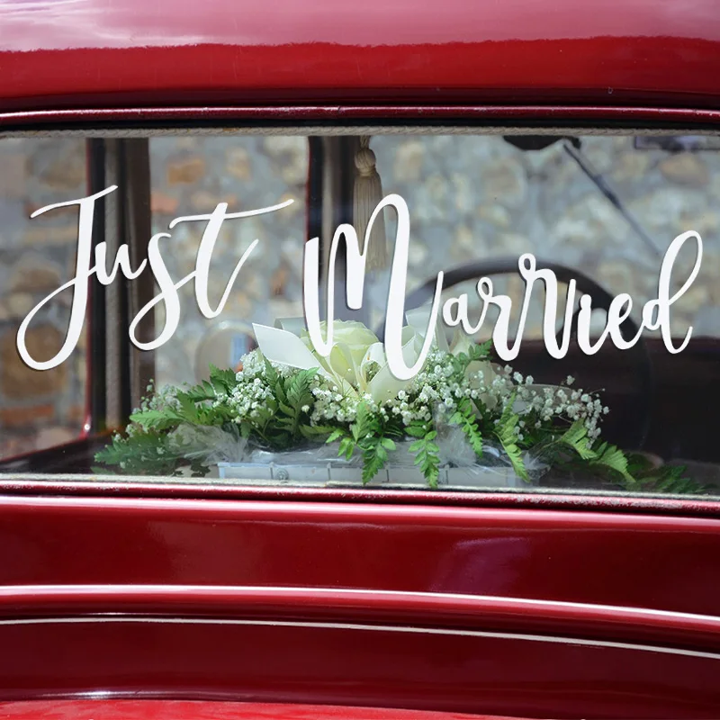 1Set Just Married Wedding Car Sticker Removable Window Murals Rustic Wedding Party Decoration Stickers Just Married Vinyl Decals