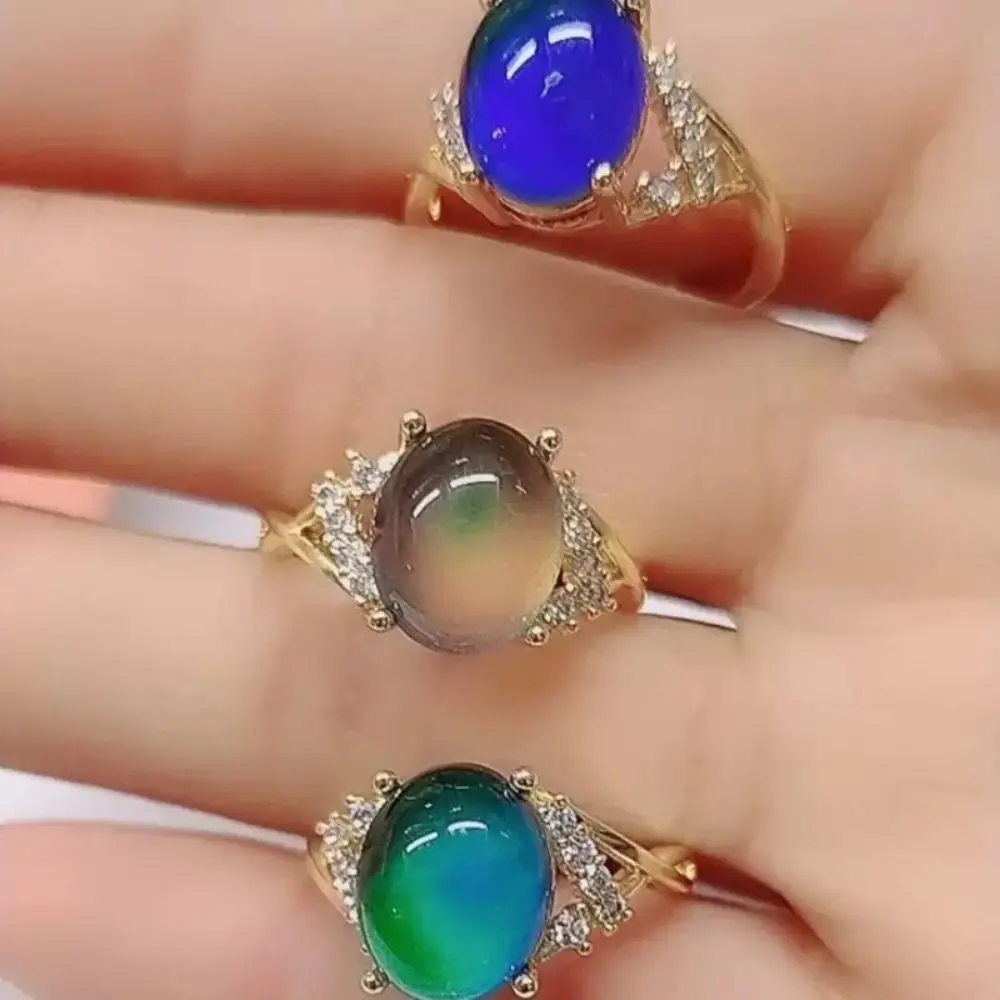 Temperature Control Color Retro Adjustable Mood Rings Moon Stone Oval Changing Color Ring Jewelry Fashion