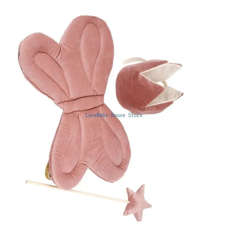 مجموعة أزياء حفلات أعياد الميلاد الجميلة للأطفال من BX0D، تاج وجناح مع عصا سحرية للعب الأدوار والظهور على المسرح