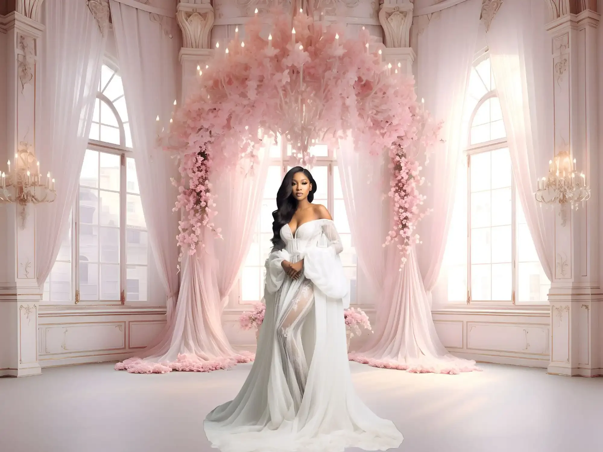 Mehofond Photography Background Pink Palace Floral Curtain Adult Birthday Wedding Maternity Portrait Decor Backdrop Photo Studio