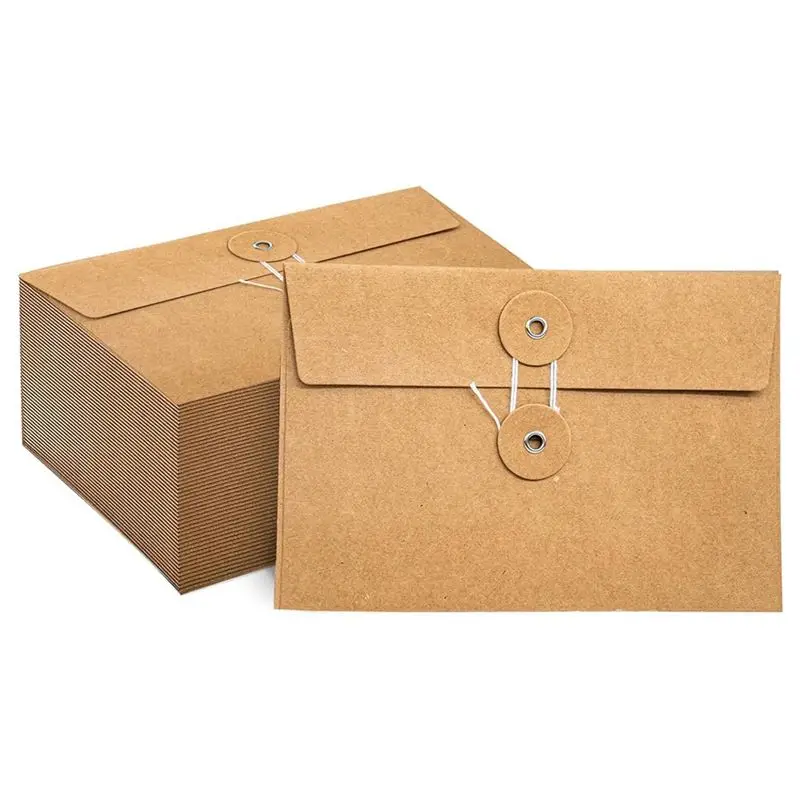 AED5-40 Pcs Kraft Paper Envelopes With String Tie Closure Project Pockets Document Organizer, 4.53 X 6.7 Inches (Brown)