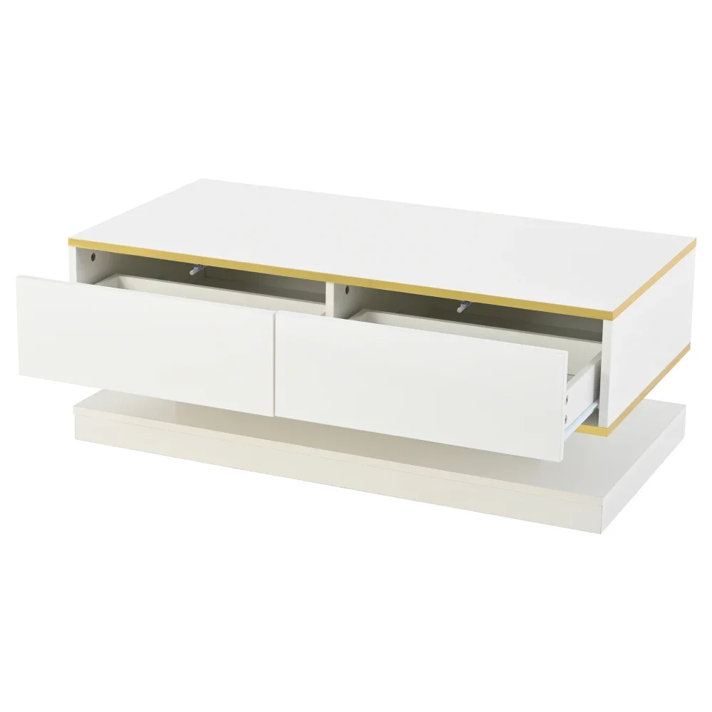 Moderner TV-Ständer mit 3 Schubladen, warmweißes Lowboard, goldener Rand, Wohnzimmer-Aufbewahrungsschrank – Detail 34
