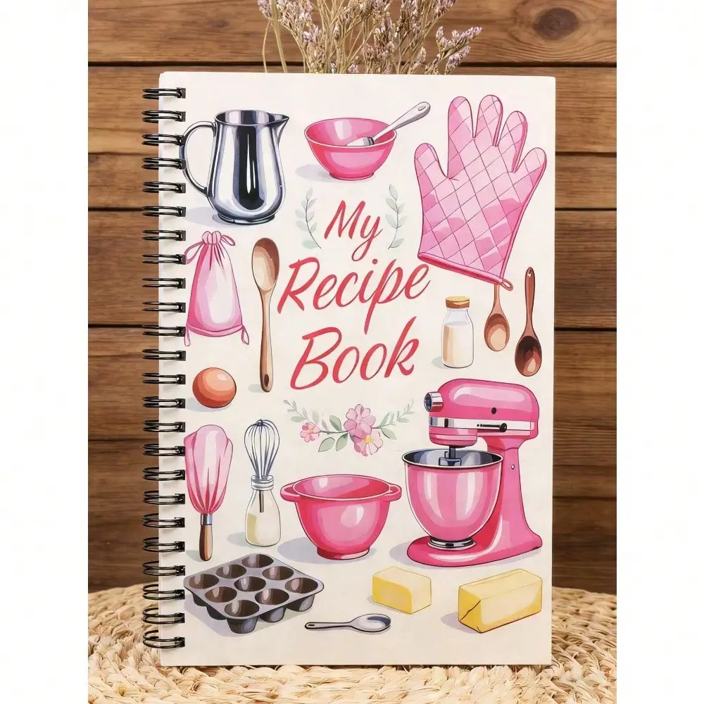 Cute Kitchen Recipe Book - Spiral-Bound Notebook With Baking Utensil Design