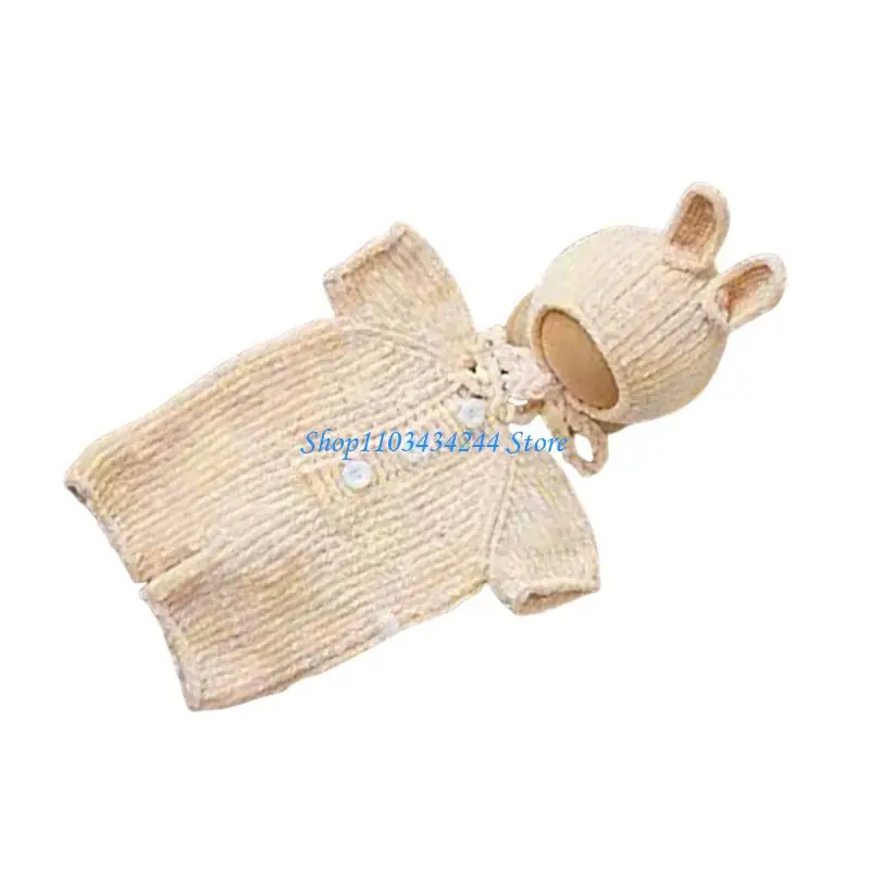 

Уютный наряд с кроликом для новорожденных, однотонный однотонный комбинезон с короткими рукавами, вязаный комбинезон с для шляпы