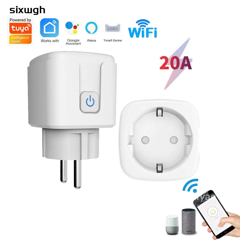 

Graffiti wifi smart socket 20A with electricity metering AI voice mobile phone remote control European gauge