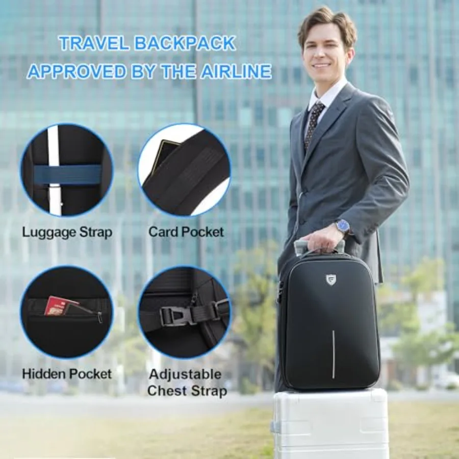 حقيبة ظهر للكمبيوتر المحمول للألعاب من FENRUIEN مقاس 15.6 بوصة حقيبة ظهر صلبة قابلة للتوسيع مع منفذ شحن USB وحساب أعمال مقاوم للماء #5