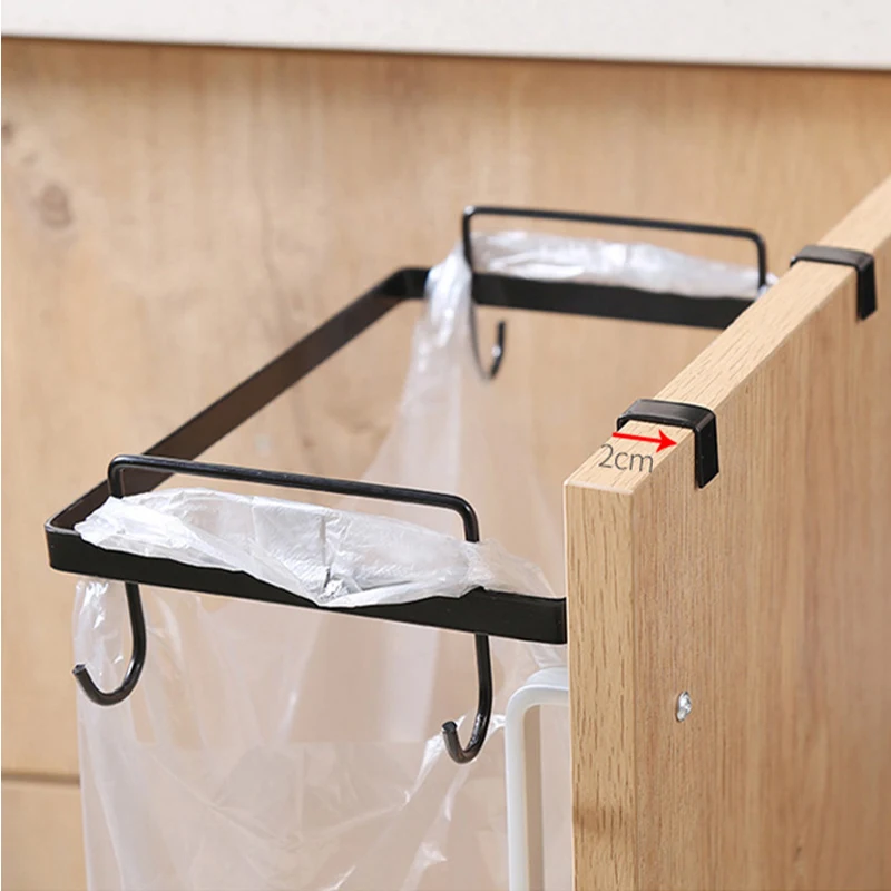 Garbage Bag Holder Stainless Steel Kitchen Trash Rack Cabinet Door Garbage Bags Hanger Rack Cupboard Garbage Bag Storage Holder