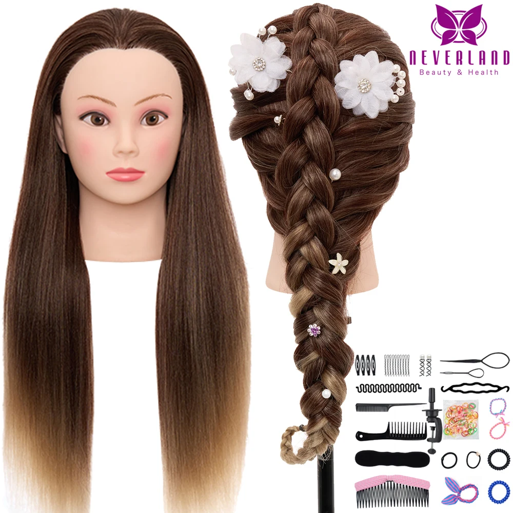 

NEVERLAND Mannequin Head for Wig Salon Hairdressing Head Long 26 Inch Synthetic Fibre Hair Professional Trainging Doll Head Kit