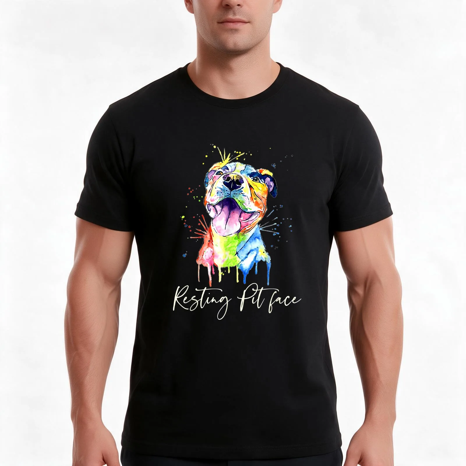Resting Pit Face Pitbull Watercolor Dog Lovers Gift T-Shirt, Summer Casual Cotton Tee, Oversized Streetwear Tops, 100% Cotton