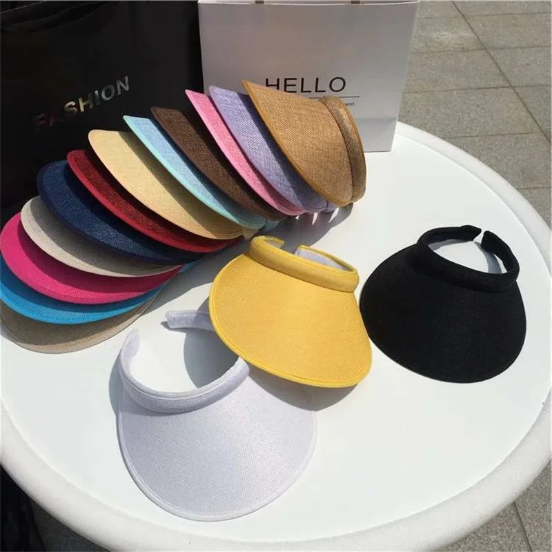 2024 Fashion Korea Styles Casual Outdoor Women Summer Wide Brim Sun Visor Hat Foldable Sport Empty Top Cap Beach