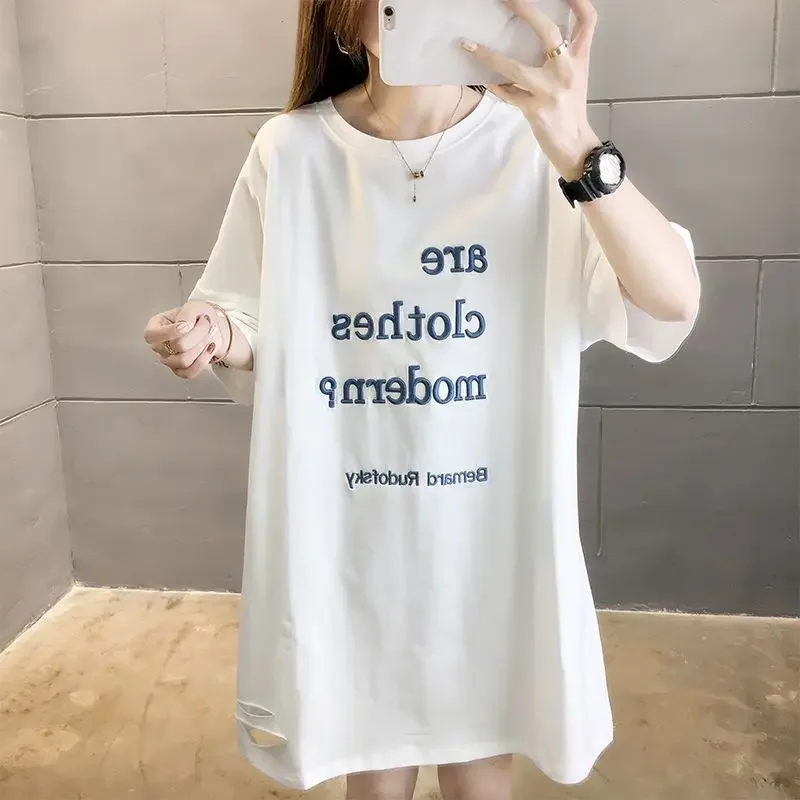 Women's T-shirt Blue Short Sleeve Summer Outfit Baggy Top Female Long Y2k Clothes with Sleeves Youthful Woman Korean Popular Yk2