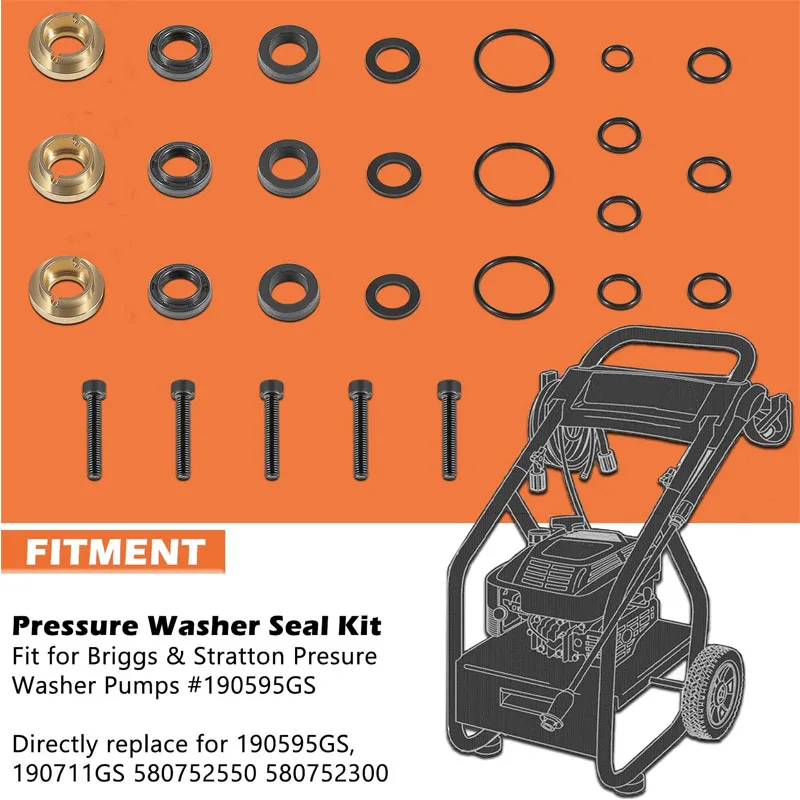 Pressure Washer Seal Kit Pump Seal Set Replace for 190595GS 580752550 580752300, Replace Briggs & Stratton 190595GS & 190711GS