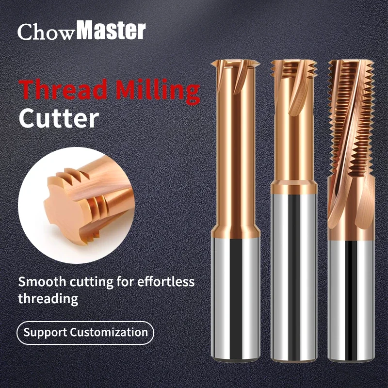 Chowmaster Carbide Thread Milling Cutter Stainless Steel end mill Single tooth three/full teeth CNC tools M1 M1.2 M1.4 M2-M24